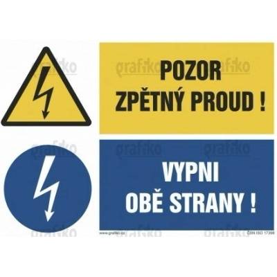 Grafiko | Pozor, zpětný proud / Vypni obě strany - Materiál Hliník, Rozměr 297x210mm