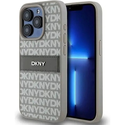 DKNY Кейс DKNY Leather Mono Stripe & Metal Logo за iPhone 15 Pro Max, бежов (3666339260569)
