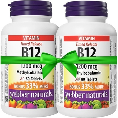Webber Naturals Vitamin В12, 1200 mcg, 2 x 80 таблетки с удължено освобождаване, Webber Naturals (66923 WN)