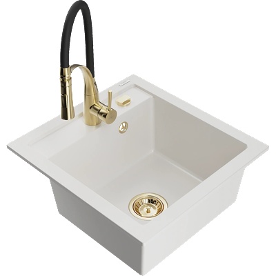 Mexen Vito кухненска мивка от гранит с 1 отделение и кухненски смесител Aster, бял - 6503-20-73450-57-G (6503-20-73450-57-G)