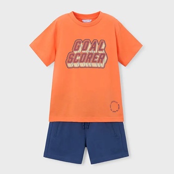 Mayoral Комплект оранжева тениска и къси панталони в тъмносиньо за мини момче Mayoral