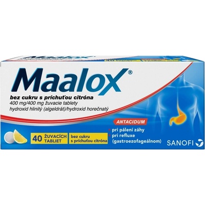 Maalox bez cukru s príchuťou citróna tbl.mnd. 40 x 400 mg/400 mg