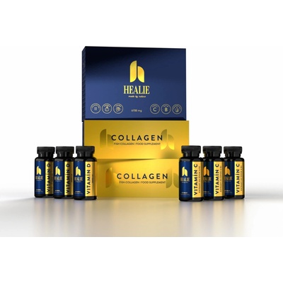 Healie set 3×Healie Premium Collagen + 3×vitamín C + 3×vitamín D 3 x 30 ks vrecúšok po 6700 mg 218 g