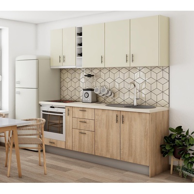 Кухненски комплект Гранд 3 дъб сонома и МДФ супер мат крем