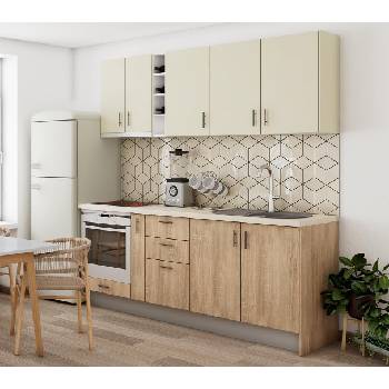 Кухненски комплект Гранд 3 дъб сонома и МДФ супер мат крем