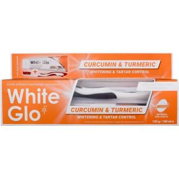 White Glo Coconut Oil Shine bělicí pasta 150 g + kartáček Curcumin and Turmeric dárková sada