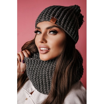 Fashionweek dámský zimní set čepice + šála komin NB1027 grafitová