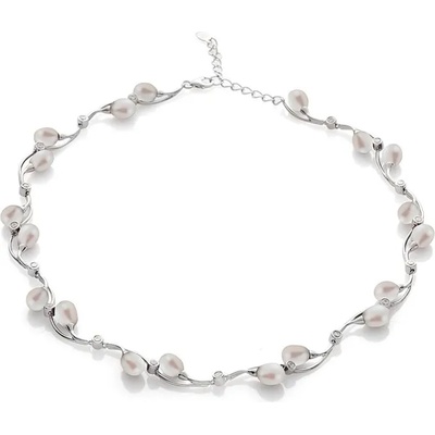 Swan Сребърно колие със сладководни бели перли и цирконий IHL0043W Swan