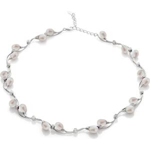 Swan Сребърно колие със сладководни бели перли и цирконий IHL0043W Swan