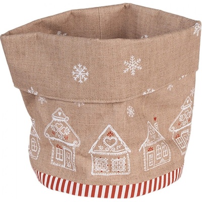 Textilní košík na pečivo s motivem perníkových domečků Gingerbread Bliss – 15x16 cm