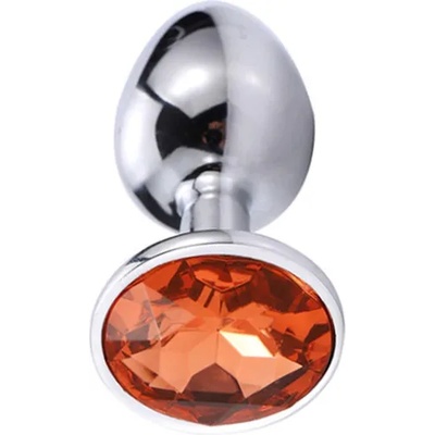 X Fun Метално дилдо Butt Plug "SILVER CRYSTAL ORANGE" 7 см. Размер-S