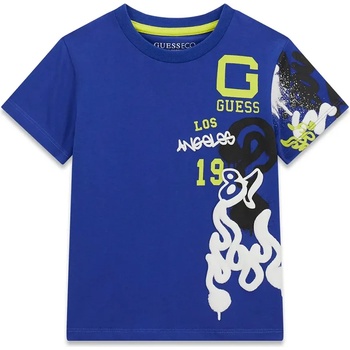 GUESS Синя тениска за мини момче с графики и надпис Guess