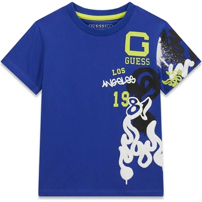 GUESS Синя тениска за мини момче с графики и надпис Guess