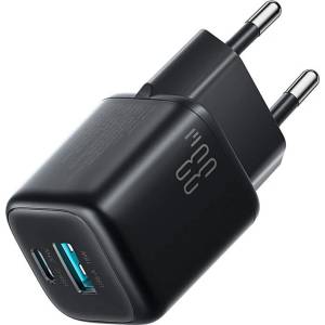 Joyroom Захранване за ел. мрежа с USB-A и USB-C изходи и технология за бързо зареждане - Joyroom JR-TG7 Fast Wall Charger 33W (черен) (JR-TG7)