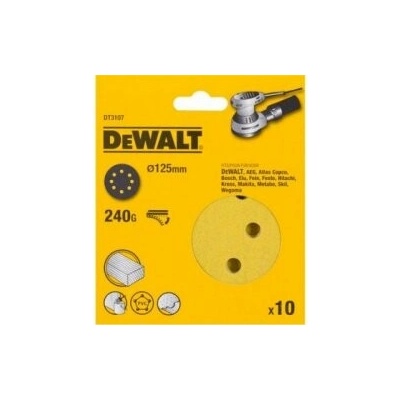 DeWALT DT3107 KOTÚČE BRÚSNE+SUCHÝ ZIPS,125mm K240 10KS