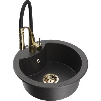 Mexen Diego гранитна мивка с 1 камера и кухненски смесител Aster, черен на капки - 6512-76-73450-57-G (6512-76-73450-57-G)