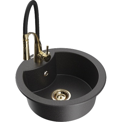 Mexen Diego гранитна мивка с 1 камера и кухненски смесител Aster, черен на капки - 6512-76-73450-57-G (6512-76-73450-57-G)