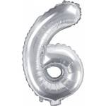 PartyDeco Балон от фолио Mini - число 6 сребърен 35 см