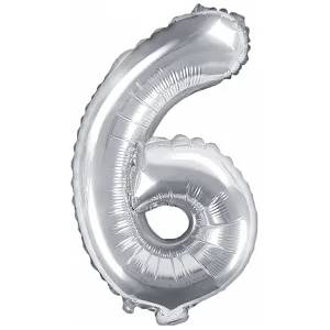 PartyDeco Балон от фолио Mini - число 6 сребърен 35 см
