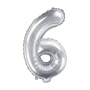 Image 1 of PartyDeco Балон от фолио Mini - число 6 сребърен 35 см