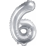 PartyDeco Балон от фолио Mini - число 6 сребърен 35 см