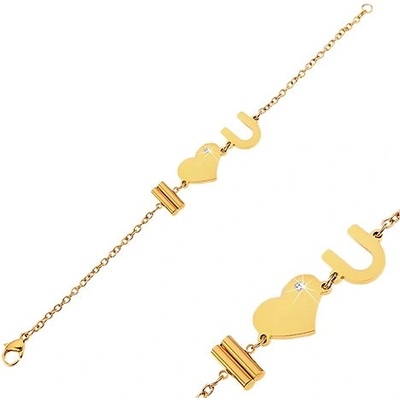 Šperky eshop ocelový zlaté barvy s nápisem I Love You a čirým zirkonem AA36.19