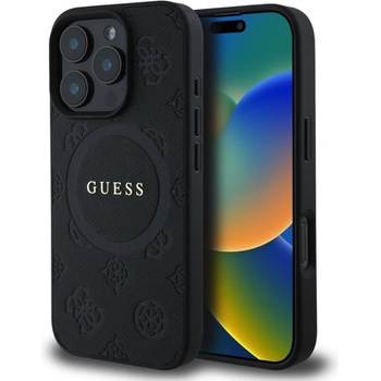 GUESS Калъф GUESS, Saffiano Peony Stamp MagSafe за iPhone 16 Pro Max, GUHMP16XPSAPSMEK, Черен (GUHMP16XPSAPSMEK)
