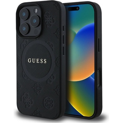 GUESS Калъф GUESS, Saffiano Peony Stamp MagSafe за iPhone 16 Pro Max, GUHMP16XPSAPSMEK, Черен (GUHMP16XPSAPSMEK)