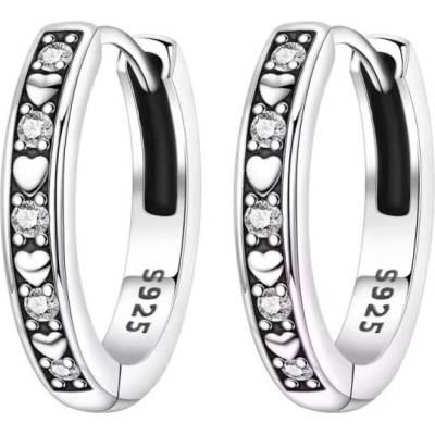 GRACE Silver Jewellery Stříbrné kruhové náušnice se srdíčky stříbro 925/1000 E-OTE3043/442 Stříbrná
