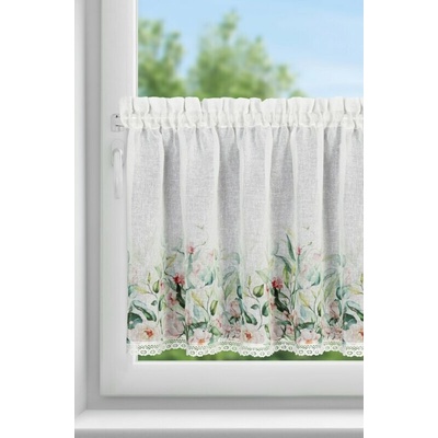 Takoy Vitrážová záclona ESTERA z etamínu zdobená potlačou kvetov a čipkou 150 x 60 cm-HF-468476 | 150 x 60 cm