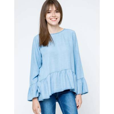 Blouse Euphora a'la jeans fastened with buttons at the back blue svetlomodrá
