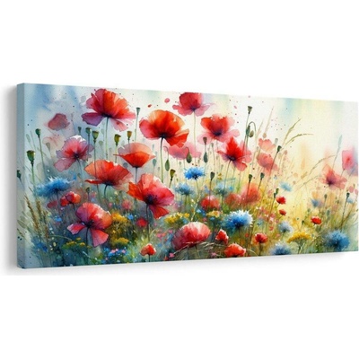 Obraz kvetoucí pole máků a chrp - 100x50