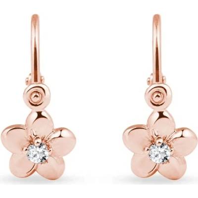 Klenota zlaté ve tvaru kytiček s diamanty v růžovém zlatě k0480034
