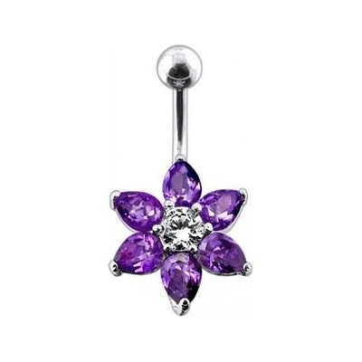 Šperky4U stříbrný piercing do pupíku kytička BP01030-A