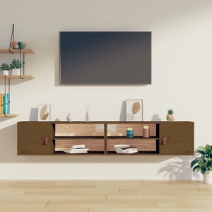 vidaXL Стенни шкафове, 2 бр, меденокафяви, 80x30x30 см, бор масив (818392)