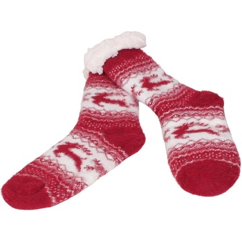 Дамски коледни пухкави чорапи в червено с елени