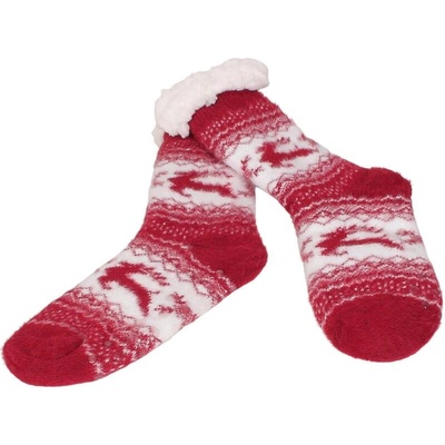 Дамски коледни пухкави чорапи в червено с елени