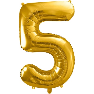 PartyDeco Fóliový balónek číslo 5 zlatý 86 cm