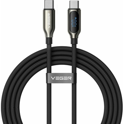 Veger Cc1-Xhj s LED displejom Type C na Type C PD 5A 100W 1,5m černý