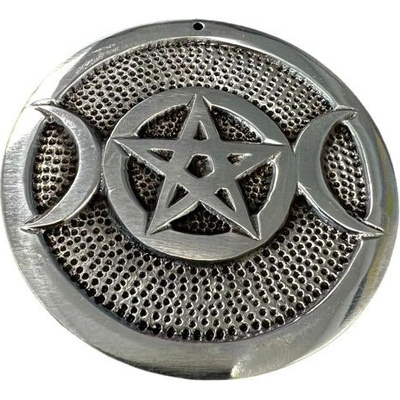 Mani Bhadra Stojánek na vonné tyčinky Bílý kovový Pentagram Ø 8 cm