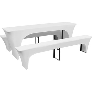 vidaXL Покривки-калъфи за маса и пейки, еластични, бели, 3 бр, 220x70x80см (130793)