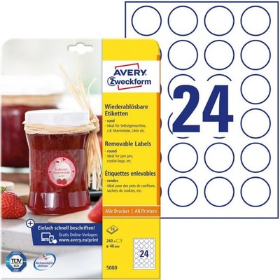 Avery-Zweckform 5080 Ø 40 mm papier biela 1 sada premiestniteľné univerzálne etikety; 5080