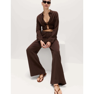 Marks & Spencer Плажни панталони, с висок дял памук и примес лен Marks & Spencer кафява Marks & Spencer | Kafyav | ЖЕНИ | 8 REG
