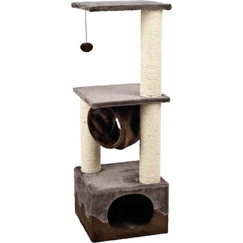 Flamingo Surfer 5 - Модерна драскалка за котки с място за криене, хамак за почивка и топче за игра, 35 x 35 x 102 см. - кафява