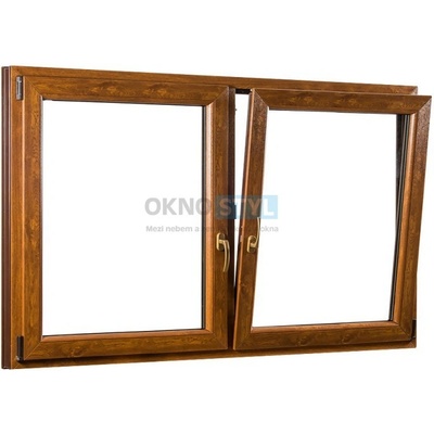 OKNOSTYL.cz dvoukřídlé plastové okno se středovým sloupkem REHAU 2060 x 1540 cm Bílá / Zlatý dub