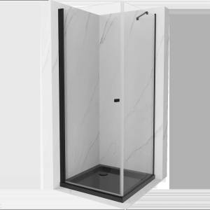 Mexen Pretoria вратата на душ кабина 100 x 100 см, прозрачна, черна + Flat вана, (852-100-100-70-00-4070B)