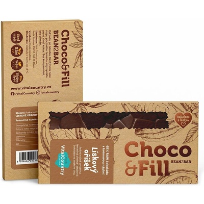 Choco & Fill Raw plněná čokoláda 65% Lískový oříšek 200 g