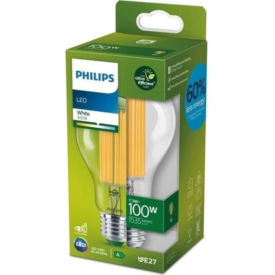 Philips 8719514435711 LED filamentová žiarovka 1x7,3W/100W E27 1535lm 3000K- číra, Ultra Efficient