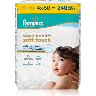 Pampers Aqua Soft Touch мокри почистващи кърпички за деца 4x60 бр