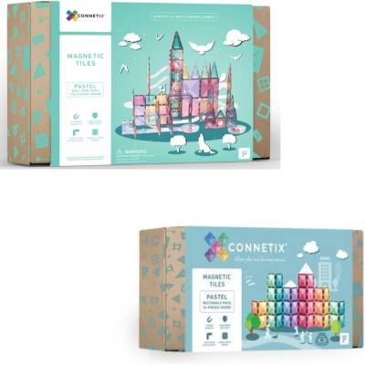 Connetix Tiles Magnetická stavebnice PASTEL (120 ks) + Obdĺžniky (24 ks)
